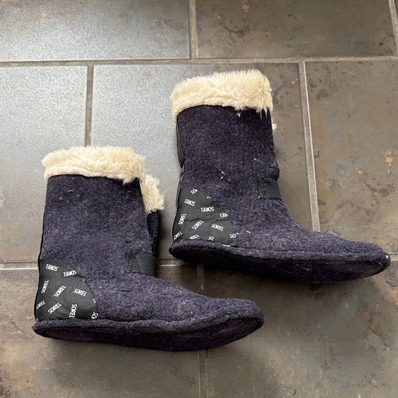 Sorel Vintage Manitou Blue Leather Winter Rain Snow Boots Wool Lined Size 8-8.5 - Picture 8 of 14